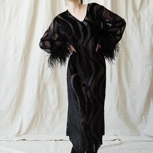 Valentino Vintage Velvet Feather Caftan Gown